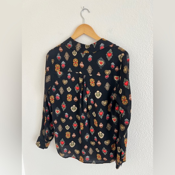 L'AGENCE top / black sacred heart print long sleeve blouse / size S - Picture 5 of 5